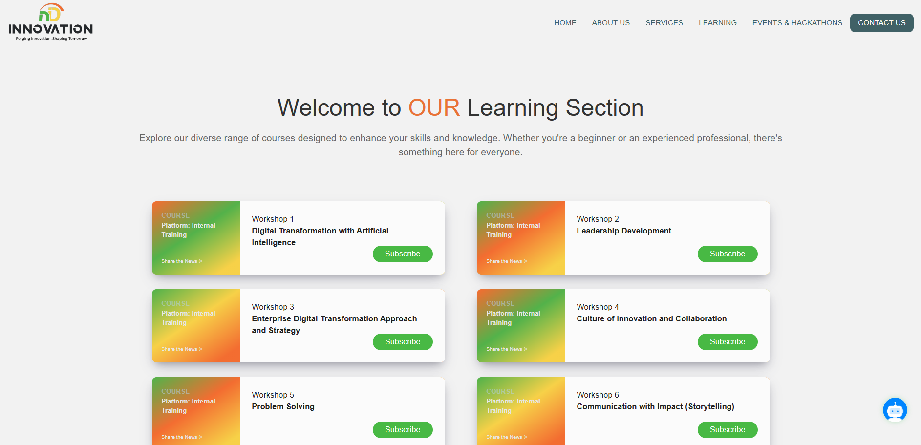 Courses & Learning Page
