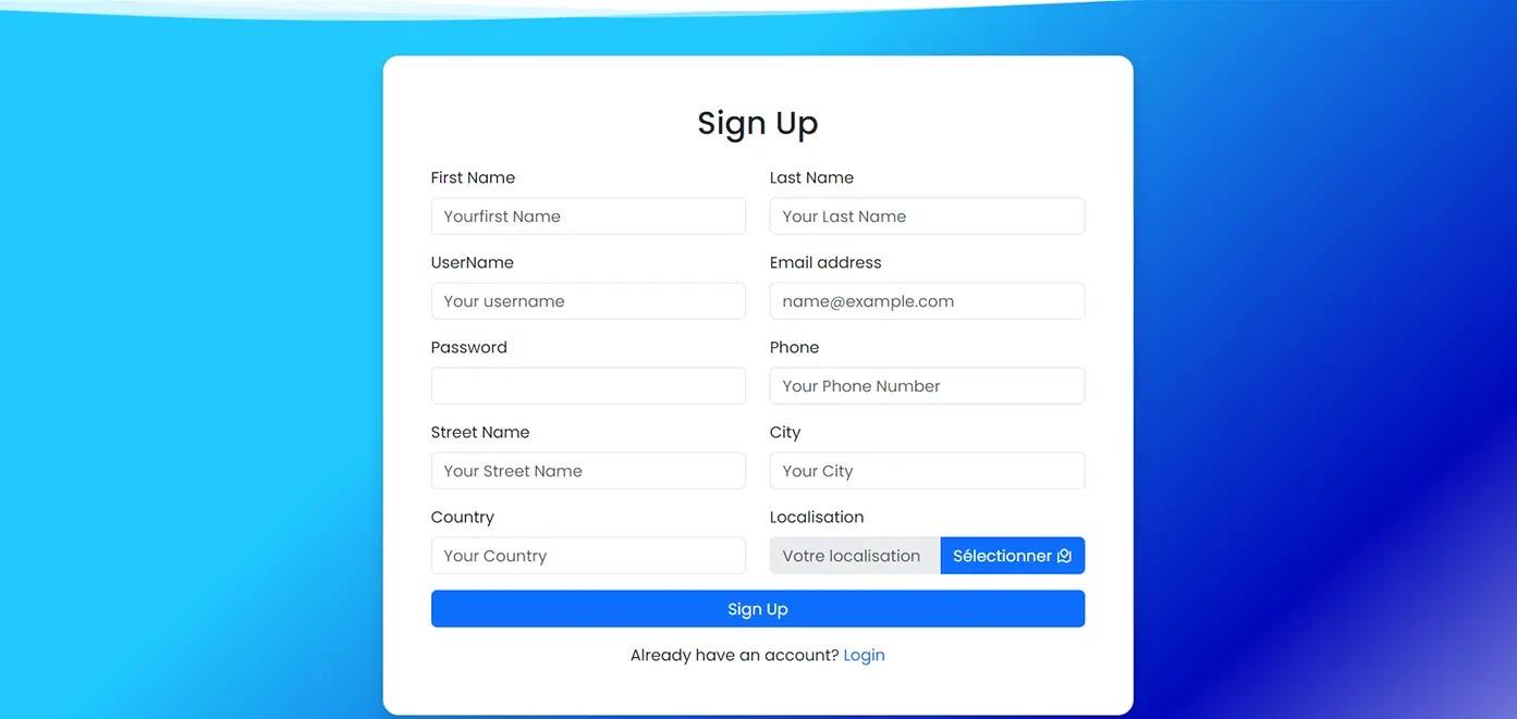 sign up page
